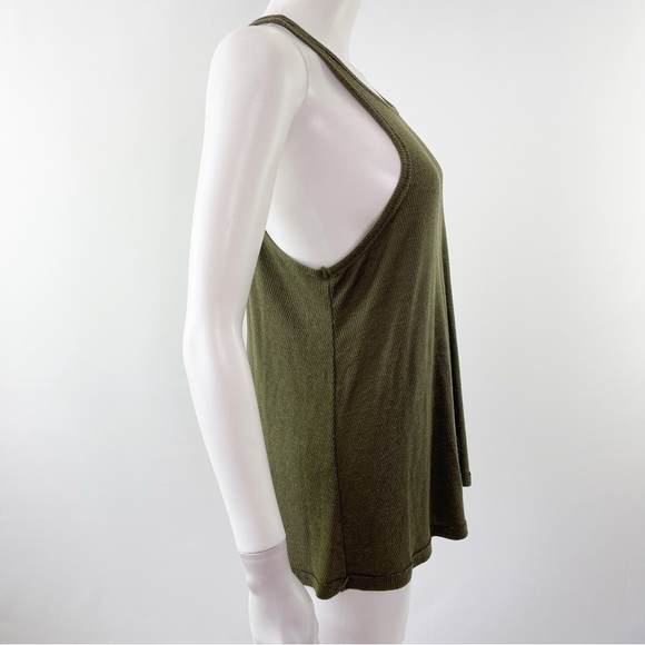 Free People Size L Hunter Green Ribbed Tank Top Sleeveless - Picture 2 of 6